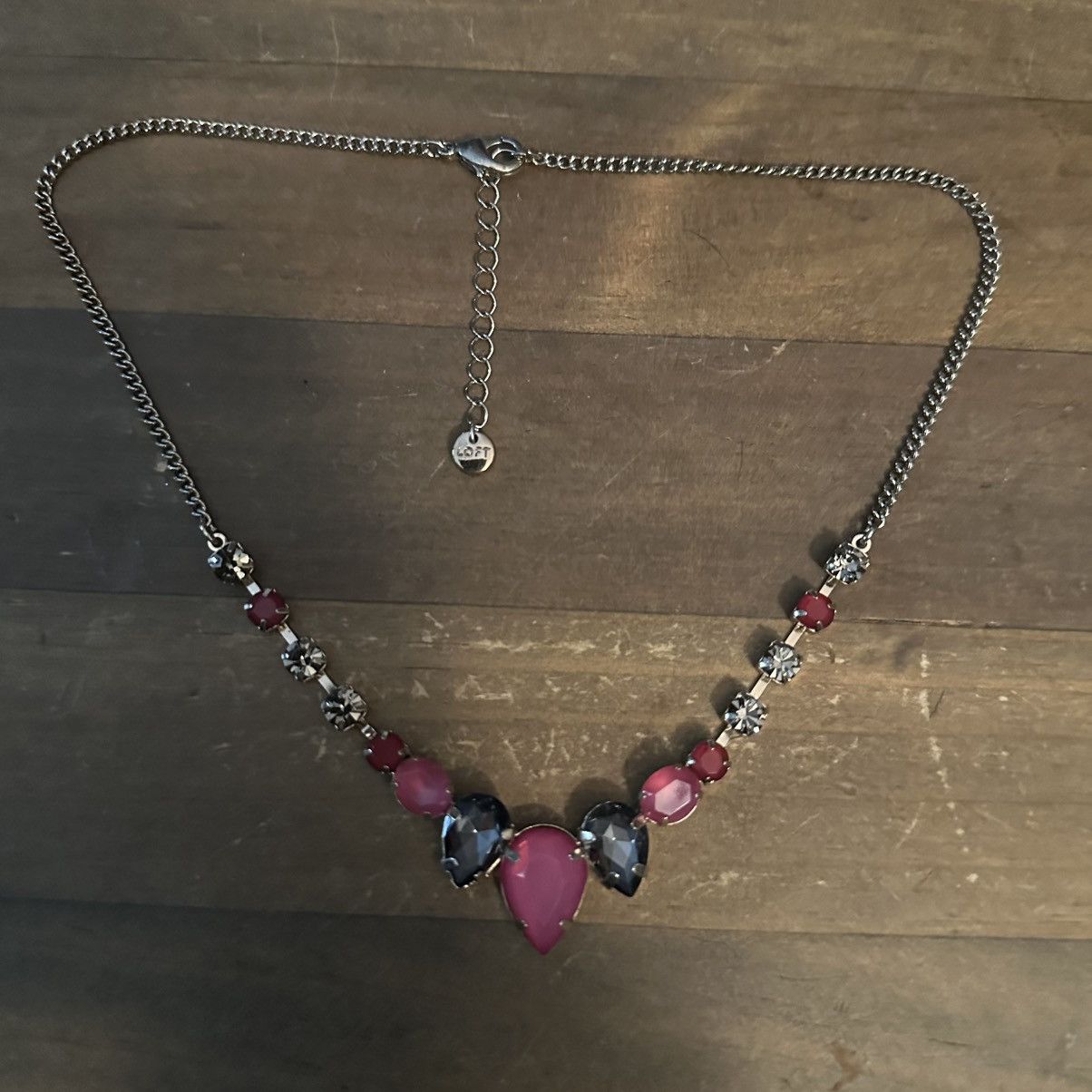 Loft Loft gold tone pink and gray rhinestone necklace Size ONE SIZE - 2 Thumbnail