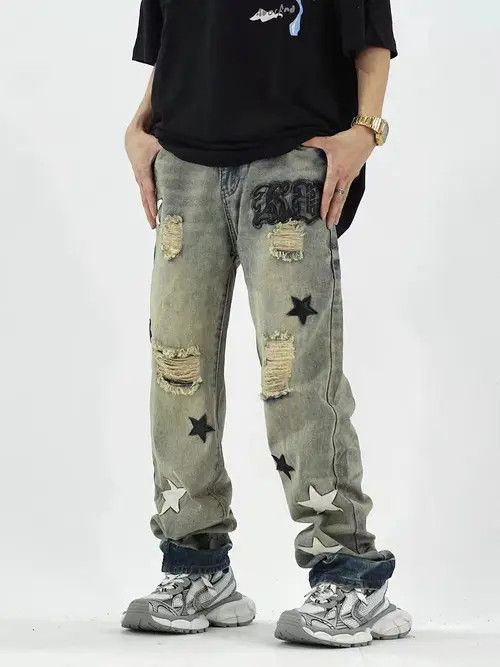 VIBE Retro street heavyweight star print wide leg jeans Size US 34 / EU 50 - 3 Thumbnail