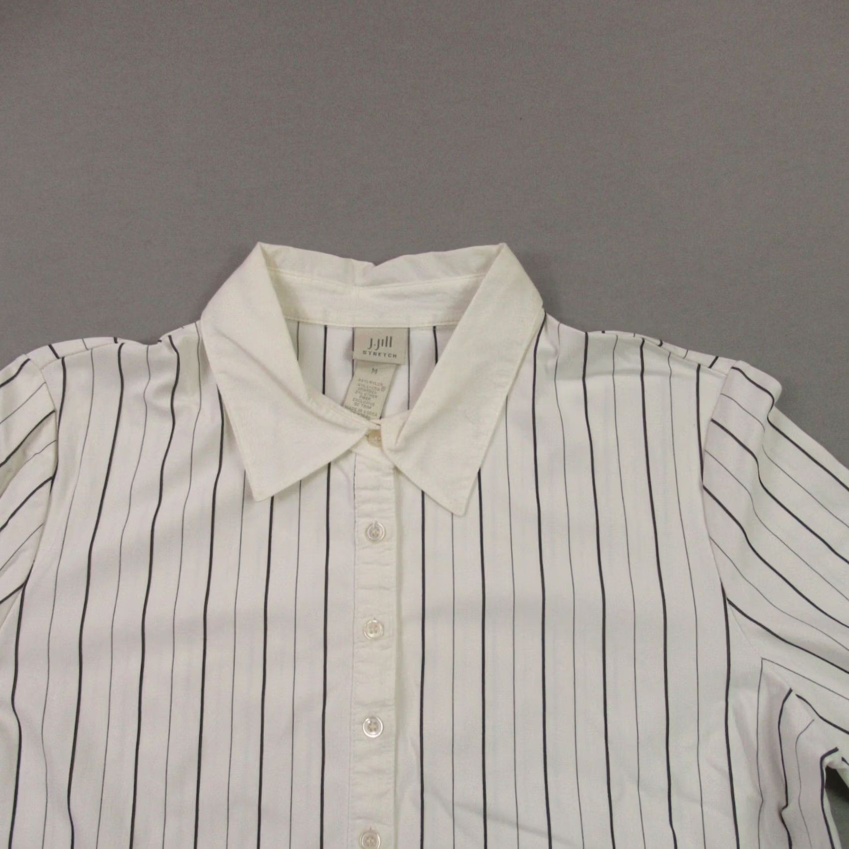 J. Jill J Jill Shirt Womens Medium Long Sleeve Button Front Stretch White Stripes Size M / US 6-8 / IT 42-44 - 2 Thumbnail