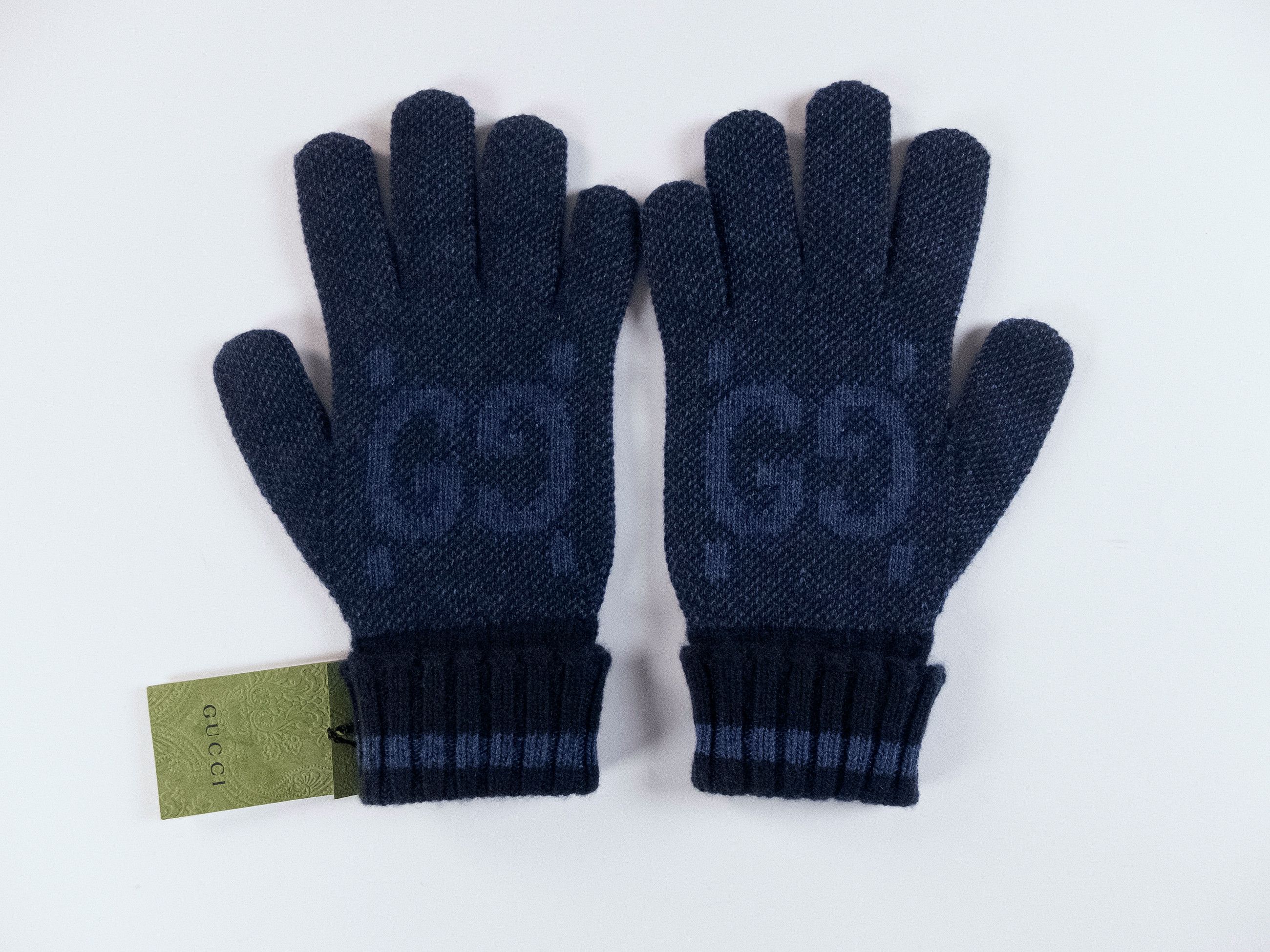 Gucci GUCCI blue GG logo knit cashmere gloves Medium q Size ONE SIZE - 1 Thumbnail