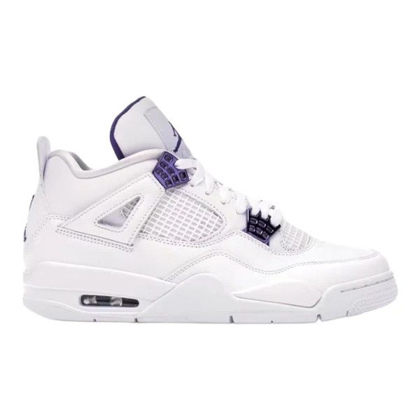 image of Jordan Brand 4 Retro Metallic Purple Shoes in White/Metallic Silver/Court Purple, Men's (Size 11)