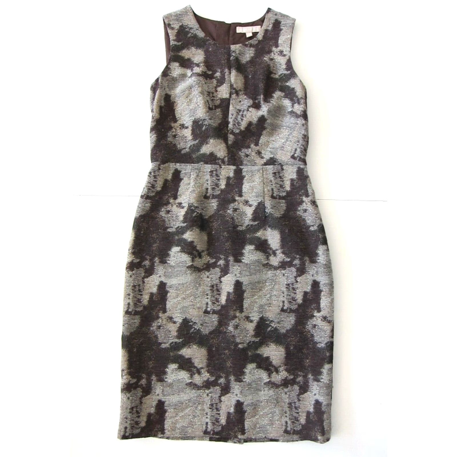 Banana Republic Banana Republic Brown Grey Metallic Gold Camo Sleeveless Empire Sheath Dress 2 Size XS / US 0-2 / IT 36-38 - 2 Thumbnail