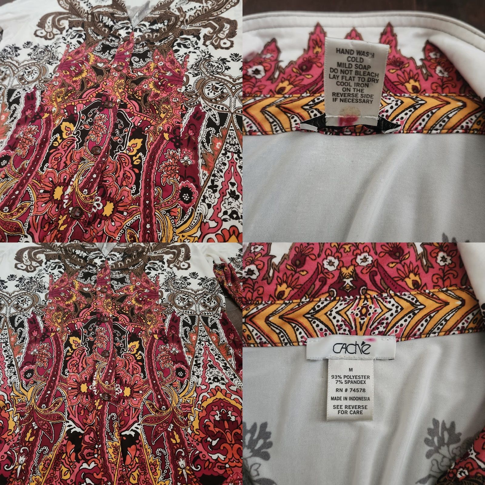 Vintage Cache Boho Paisley Blouse Womens M Long Sleeve Button Stretch Top Size M / US 6-8 / IT 42-44 - 10 Thumbnail