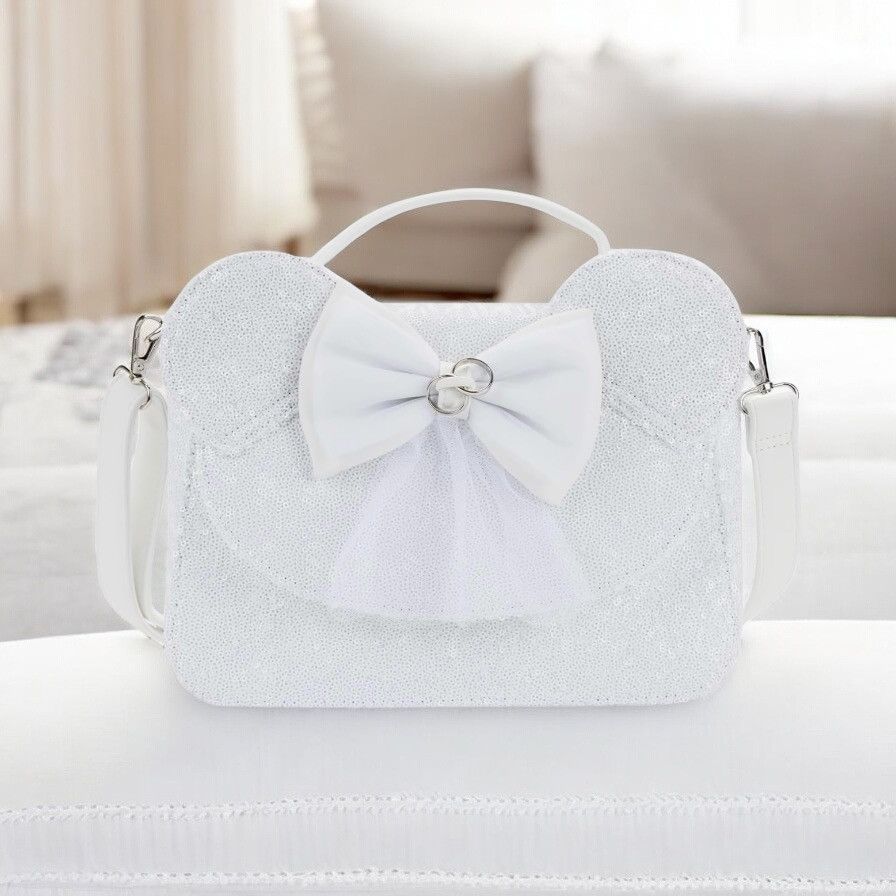 Loungefly Disney Minnie Sequin Wedding Crossbody Bag in White, Women's