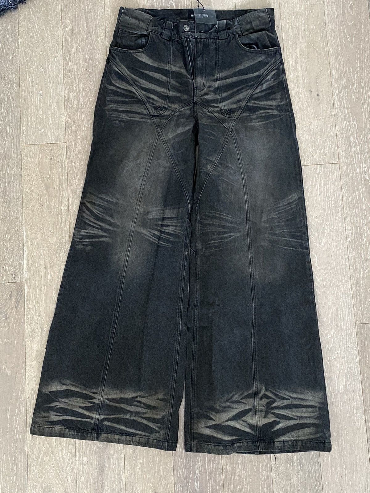 image of No Faith Studios Sun Faded Baggy Denim in Black, Men's (Size 36)