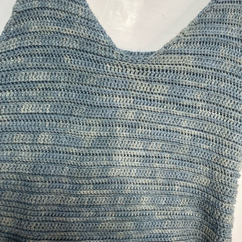 Handmade Small Handknit Blue Tank Top Size S / US 4 / IT 40 - 3 Thumbnail