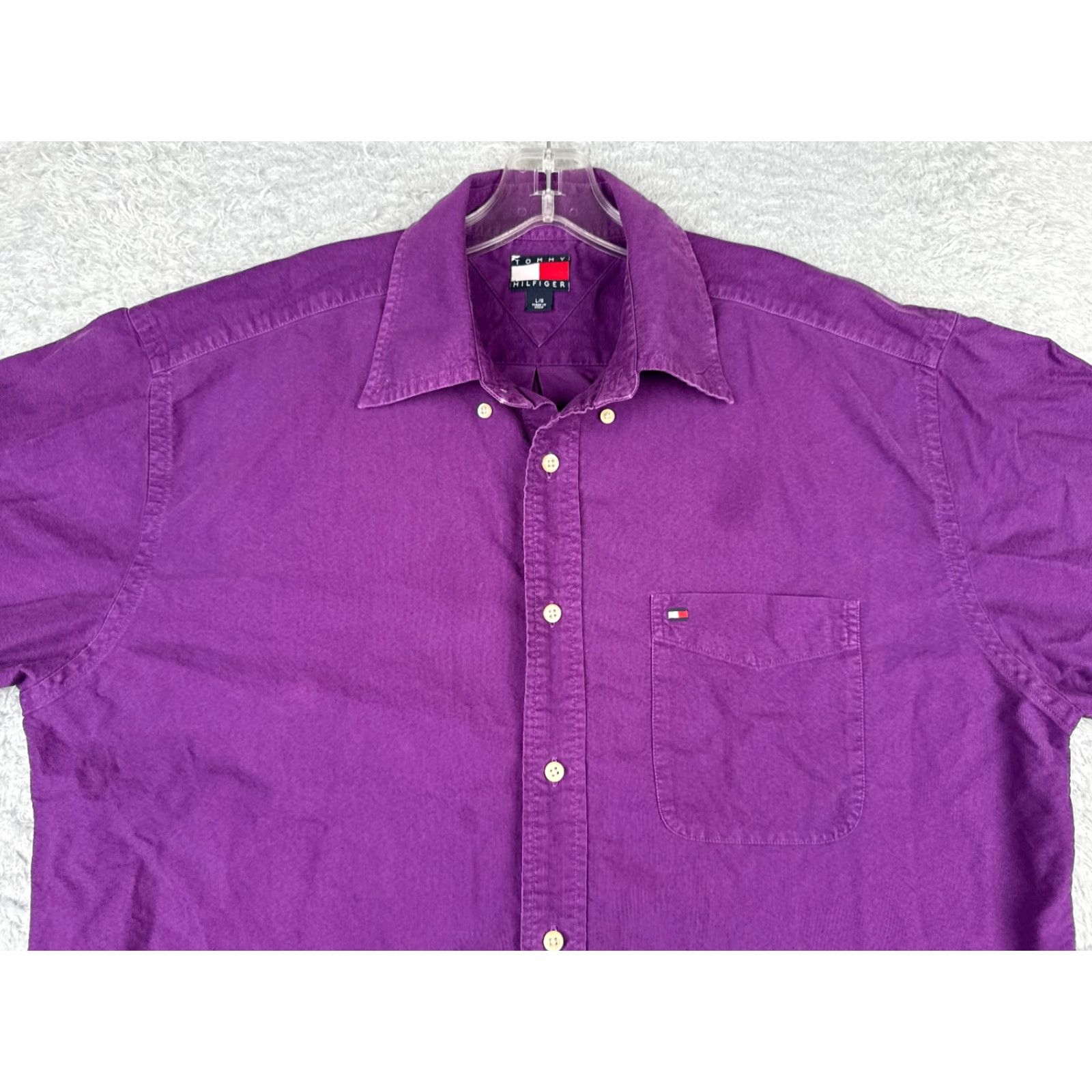 Tommy Hilfiger Tommy Hilfiger Men's Button-Up Shirt Large Purple Long Sleeve Casual Workwear 90s Vintage Size US L / EU 52-54 / 3 - 4 Thumbnail