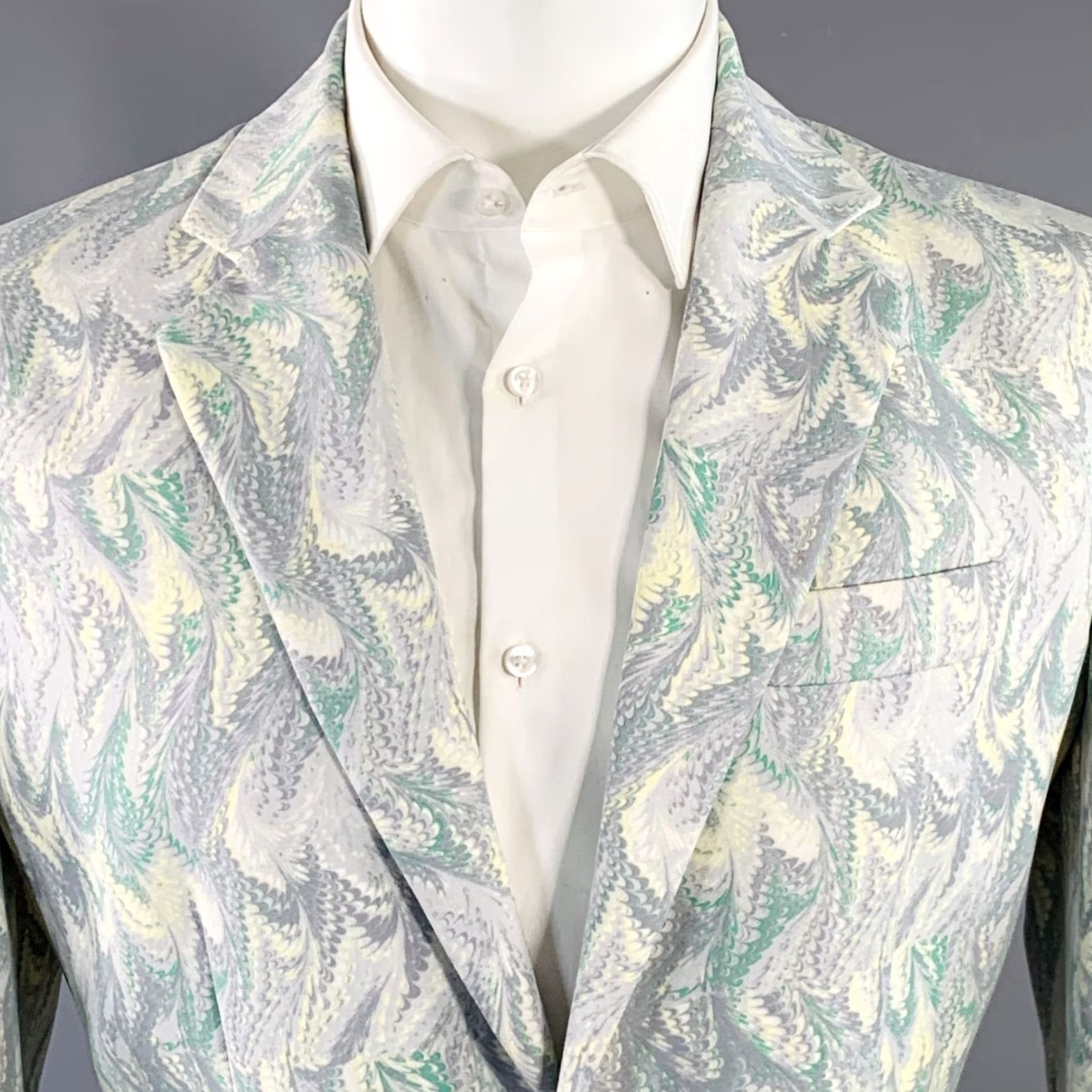 Alexander McQueen ALEXANDER MCQUEEN Vintage Size 40 Grey Green Print Notch Lapel Sport Coat Mens Jacket Size US XXS / EU 40 - 2 Thumbnail