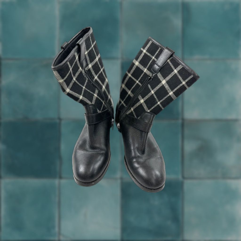 Coach Coach Mackie Boots Women’s Mid-Calf Black 7.5 US Leather Wool Plaid Winter Womens Size US 7.5 / IT 37.5 - 1 Thumbnail