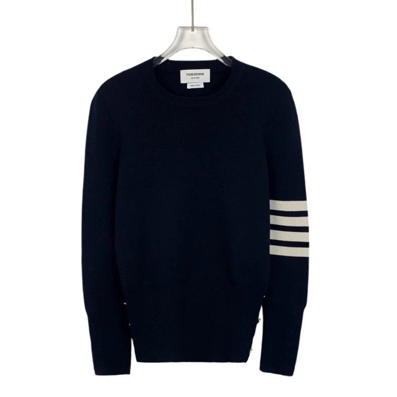 Thom Browne Thom Browne Dark blue wool classic four-bar round-neck long Size US M / EU 48-50 / 2 - 1 Thumbnail