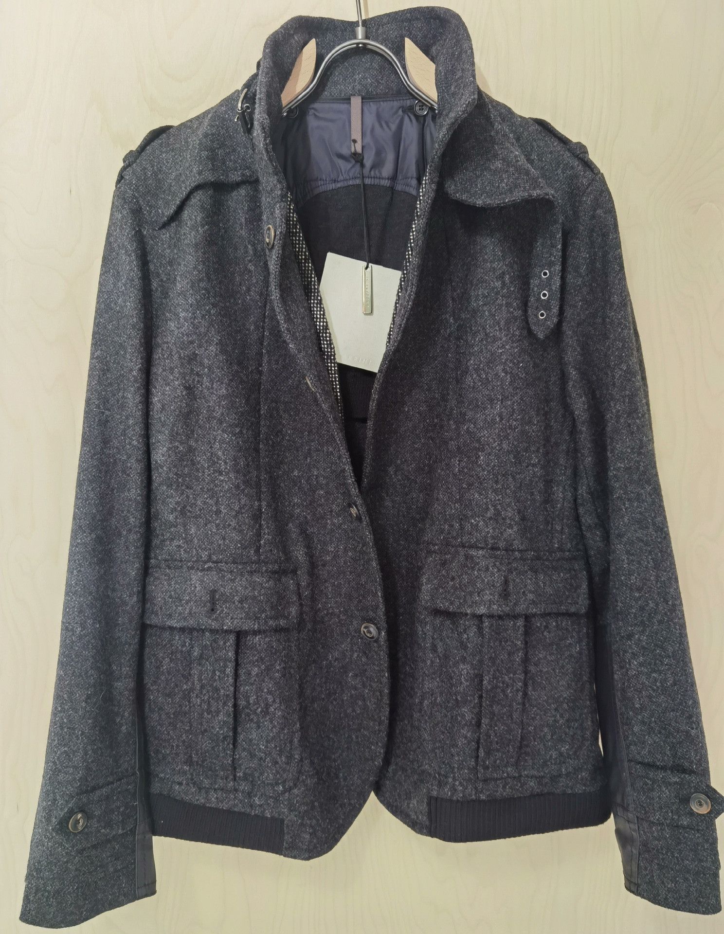Gazzarrini GAZZARRINI Gray Wool Collar Button Jacket Size US L / EU 52-54 / 3 - 1 Thumbnail
