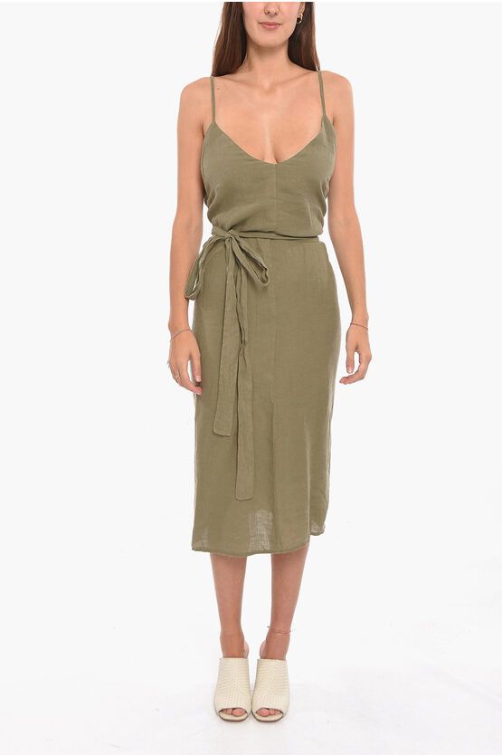 image of Altea Linen Adelle Dress With Slits On The Hem in Green, Women's (Size Medium)