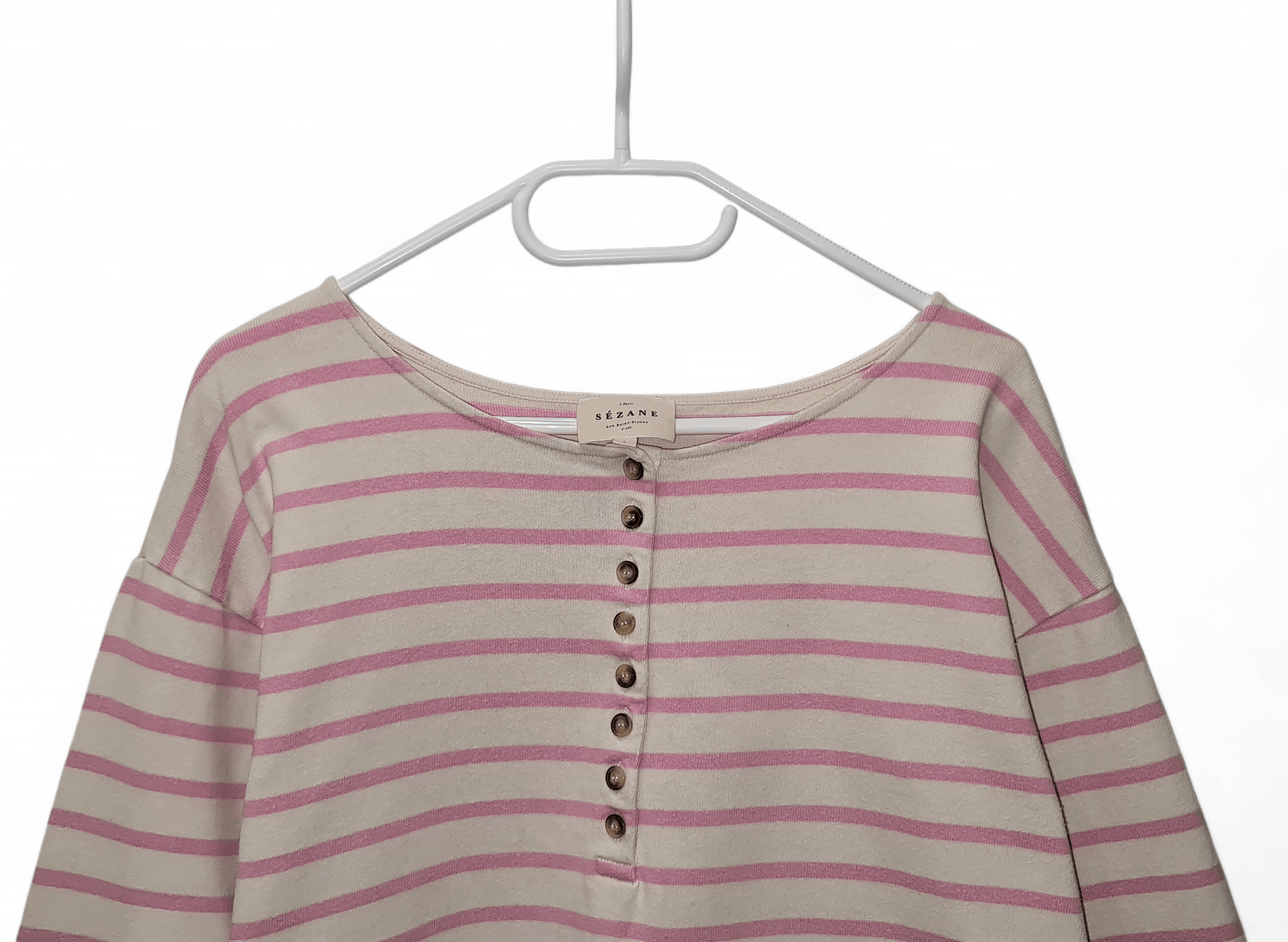 Sezane Sezane Noan Mariniere pink striped button ups sweatshirt Size L / US 10 / IT 46 - 3 Thumbnail