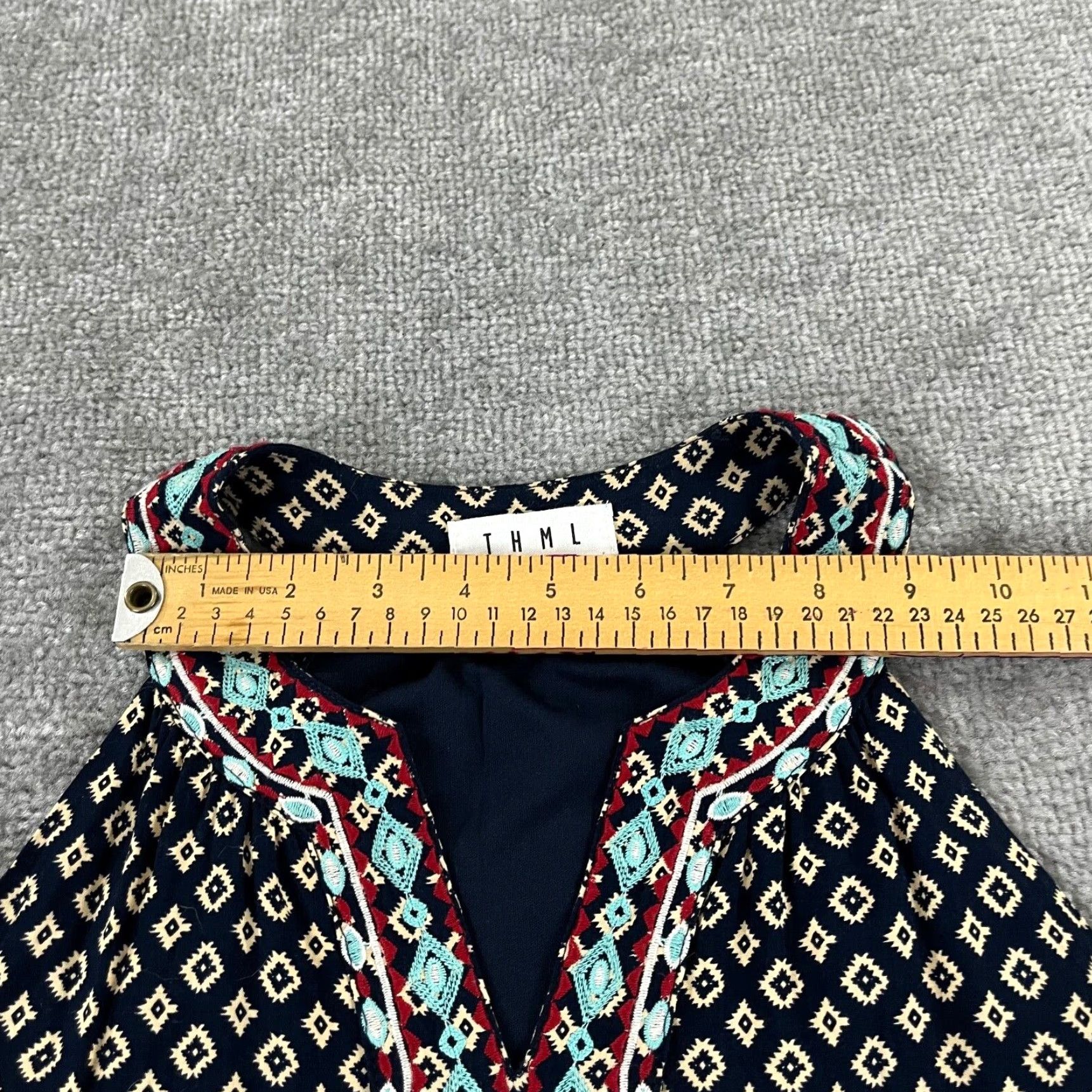 Vintage THML Dress Womens Small Faye BOHO Dark Blue 32" Mini Shift Embroidered Lined Size S / US 4 / IT 40 - 6 Thumbnail