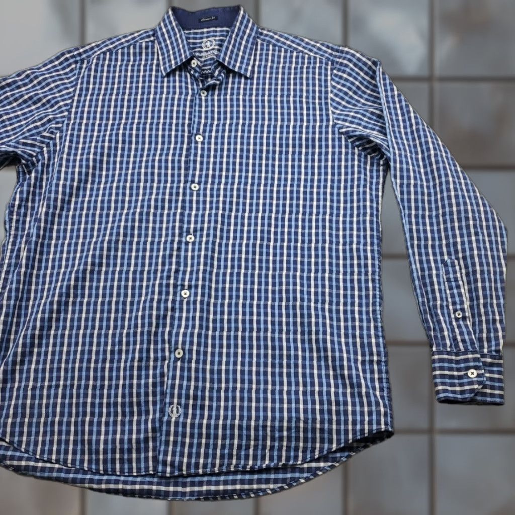 BUGATCHI VINTAGE not applicable; produce title: BUGATCHI Uomo Shirt Mens Large Blue Plaid Cotton Button Up Casual Classic Fit Size US L / EU 52-54 / 3 - 1 Thumbnail