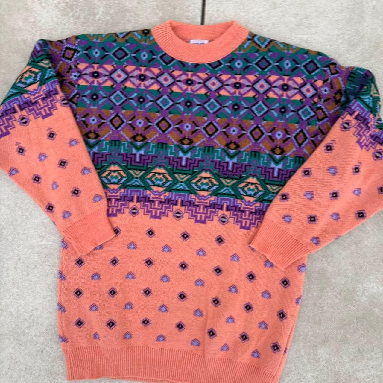 Vintage Reusch Vintage 90s Wool Jumper Multicolour Printed Size US L / EU 52-54 / 3 - 4 Thumbnail