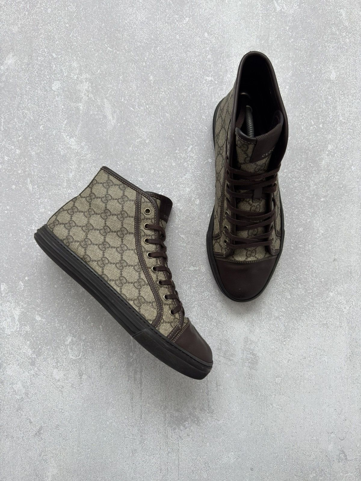 Vintage Vintage Gucci High Top GG Brown Monogram Leather Shoes Size US 8.5 / EU 41-42 - 1 Thumbnail