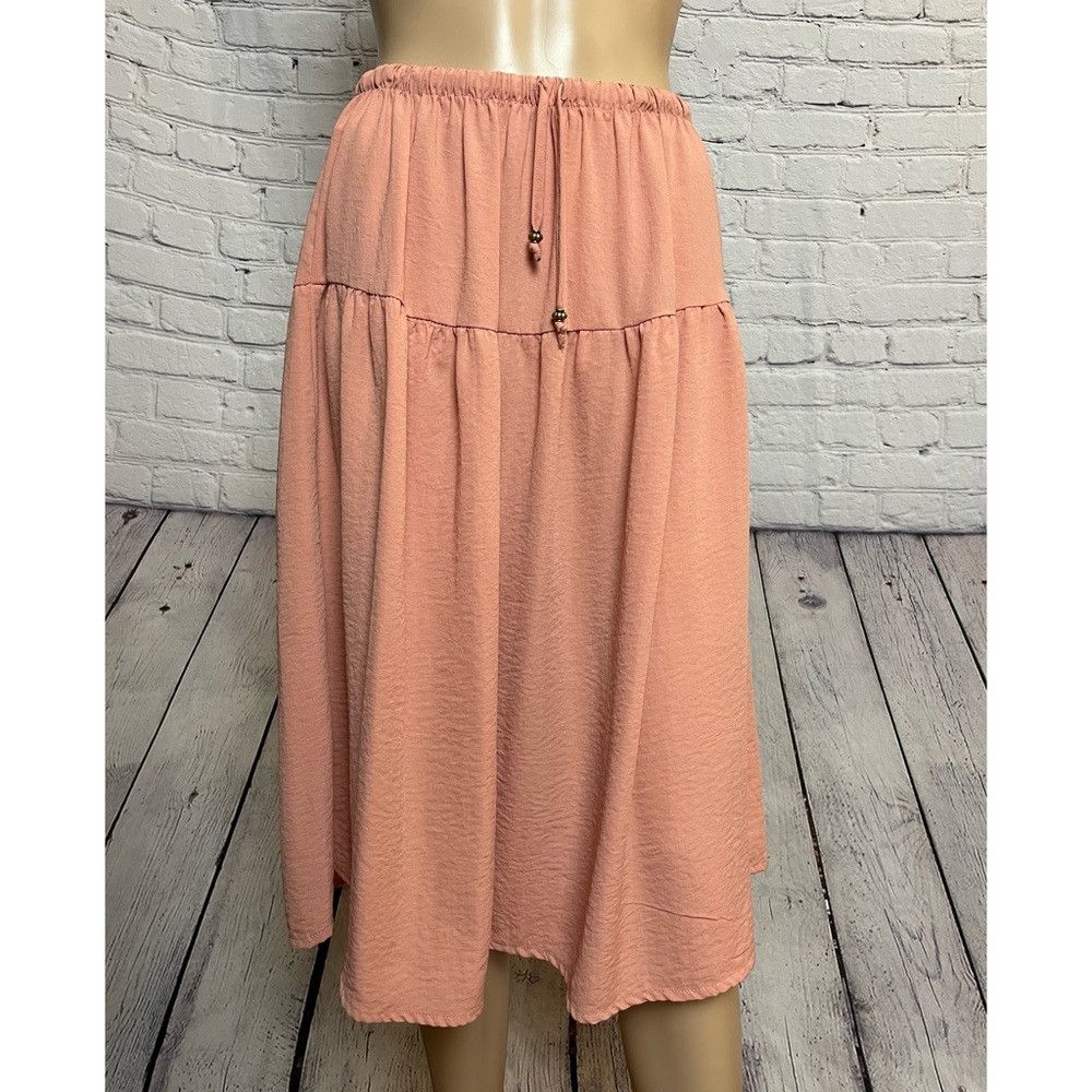 Other Bobeau Tiered Pink Salmon Skirt With Drawstring Size L Size 34" / US 12 / IT 48 - 4 Thumbnail