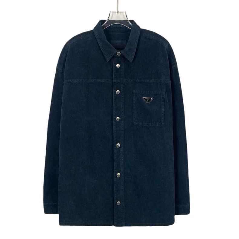 Prada Prada Blue Cotton Long Sleeve Shirt Size US XL / EU 56 / 4 - 1 Thumbnail