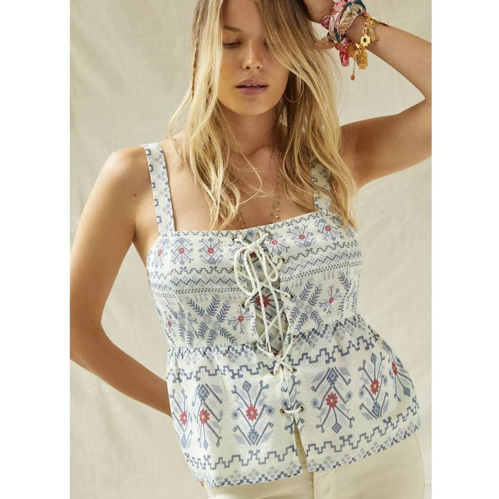 Anthropologie Anthropologie Forever That Girl Lace-Up Peplum Tank SMALL Size S / US 4 / IT 40 - 3 Thumbnail