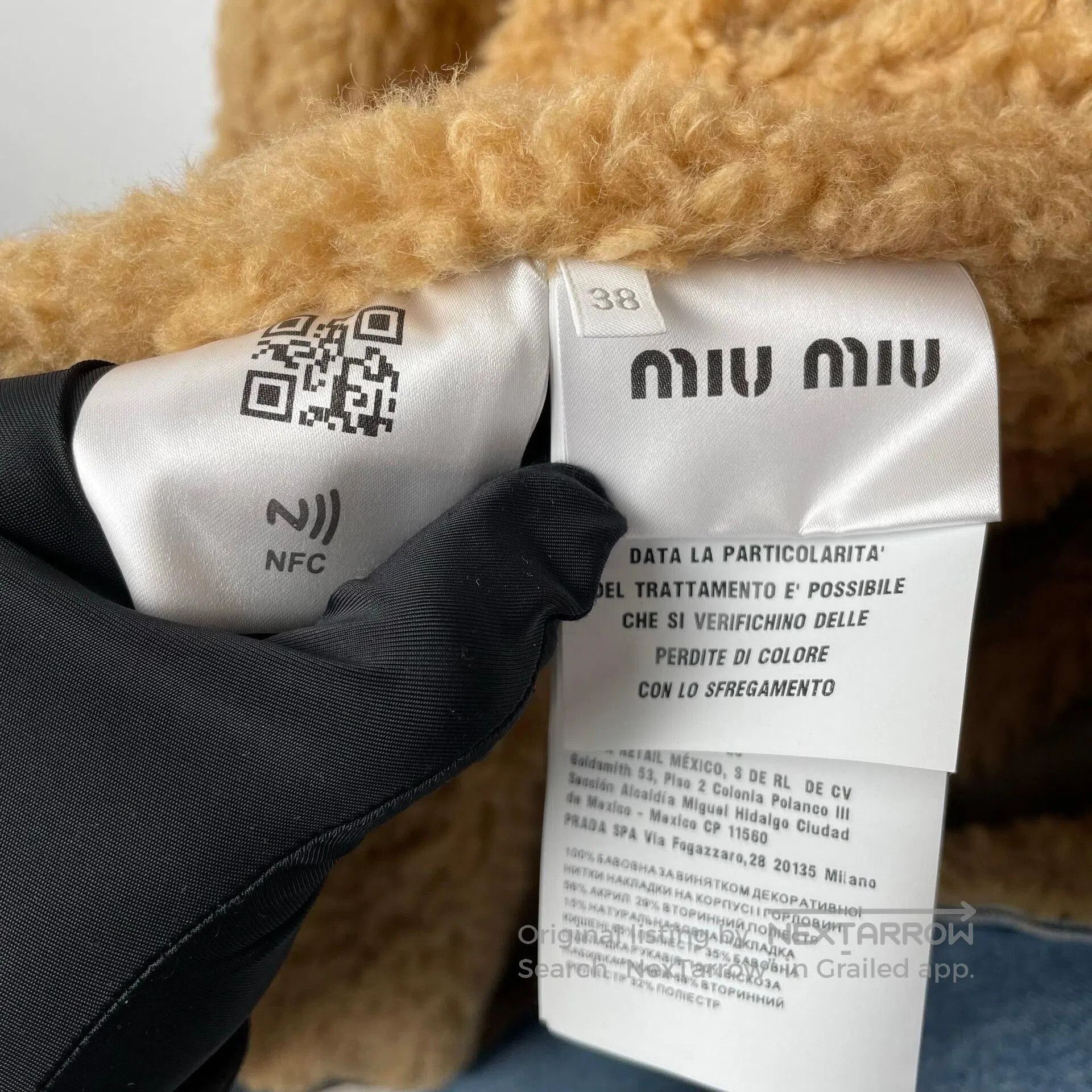 Miu Miu MiuMiu Blue Embroidered Logo Shearling Denim Jacket. Size S / US 4 / IT 40 - 6 Thumbnail