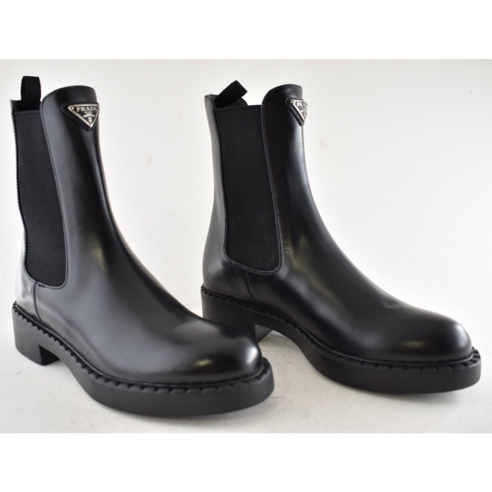 Prada Prada Chocolate Brushed Leather Black Pull On Chelsea Size US 7.5 / IT 37.5 - 4 Thumbnail