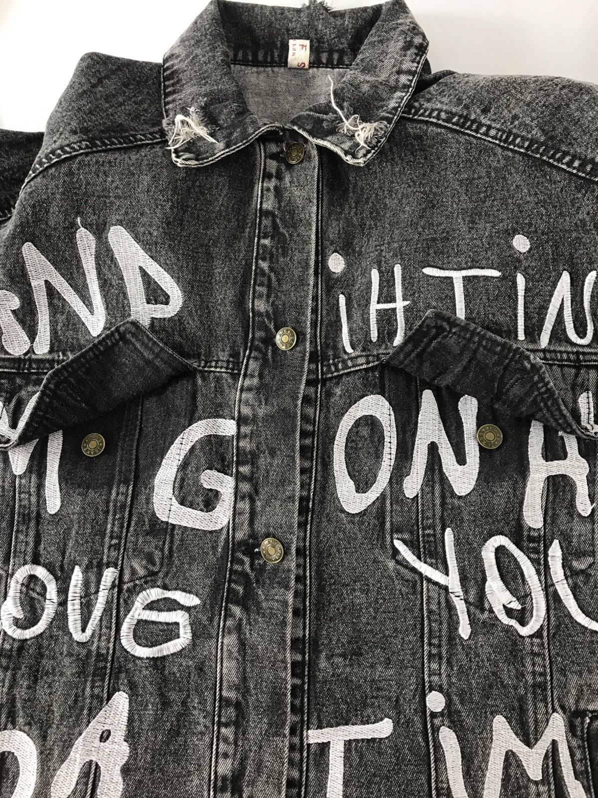 Japanese Brand Black Denim Jacket Trucker Street Art Style Printed Size US XL / EU 56 / 4 - 6 Thumbnail