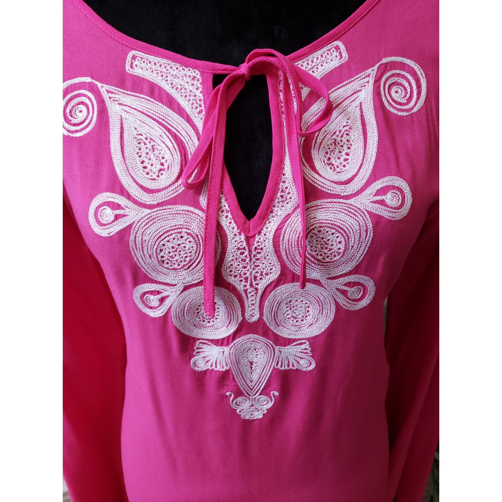 The Unbranded Brand Melissa Paige Tunic Top M Pink Embroidered Boho Peasant Size M / US 6-8 / IT 42-44 - 4 Thumbnail
