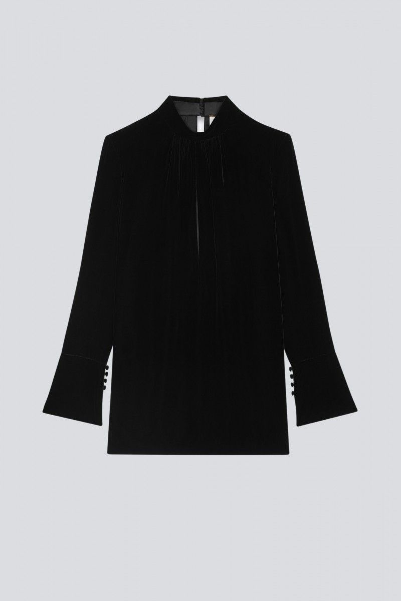 Saint Laurent Paris o1s1wg111124 Short Dress in Velvet in Black Size M / US 6-8 / IT 42-44 - 1 Thumbnail