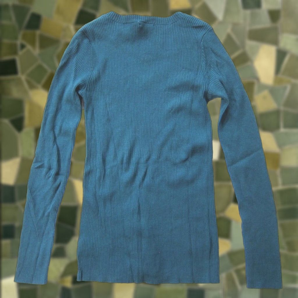 DKNY NWT DKNY Green Stretch Ribbed Knit V-Neck Long Sleeve Pullover Sweater Women S Size S / US 4 / IT 40 - 1 Thumbnail