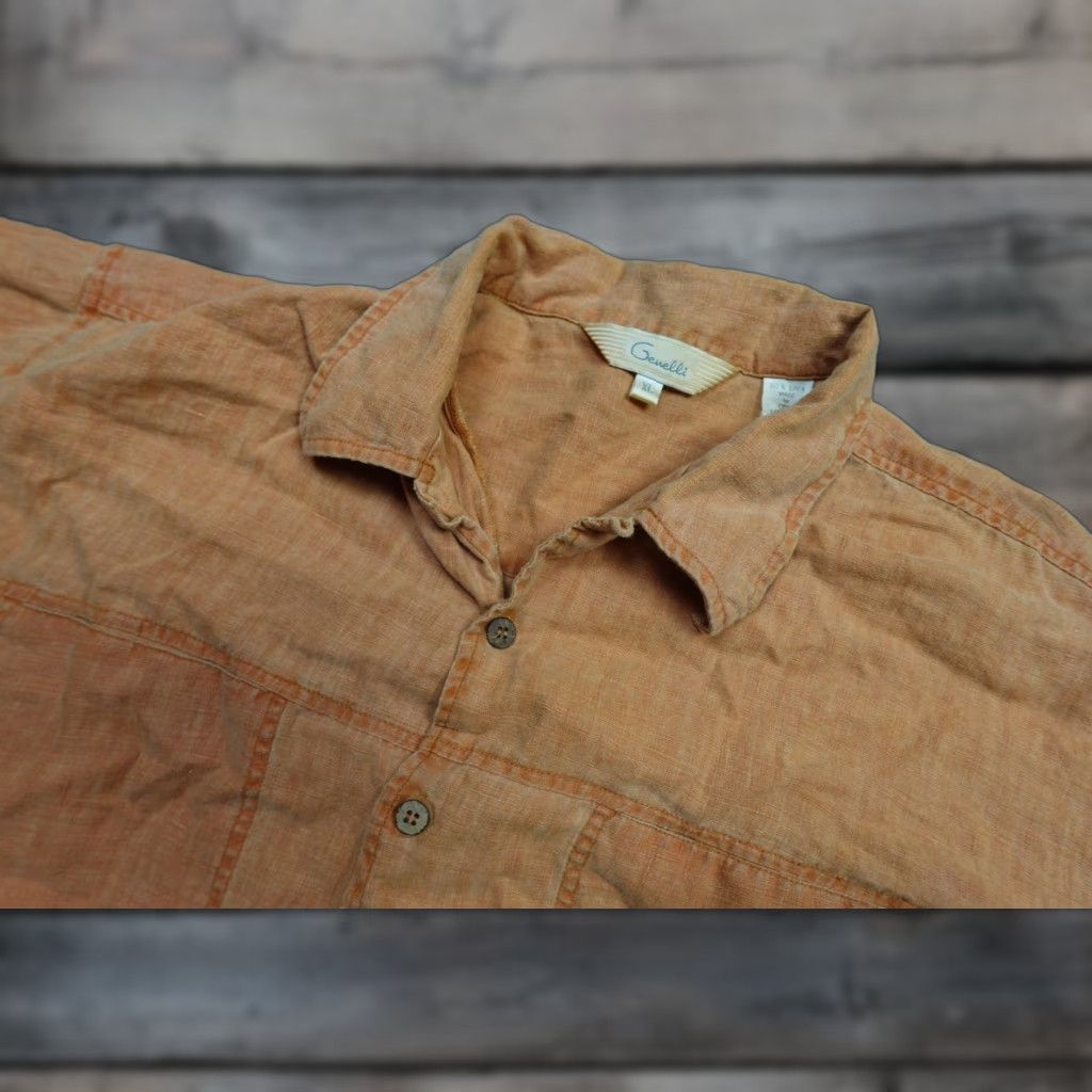 Vintage Genelli Shirt Mens XL Orange 100% Linen Short Sleeve Button Front Collared Camp Casual Vintage: No Size US XL / EU 56 / 4 - 1 Thumbnail