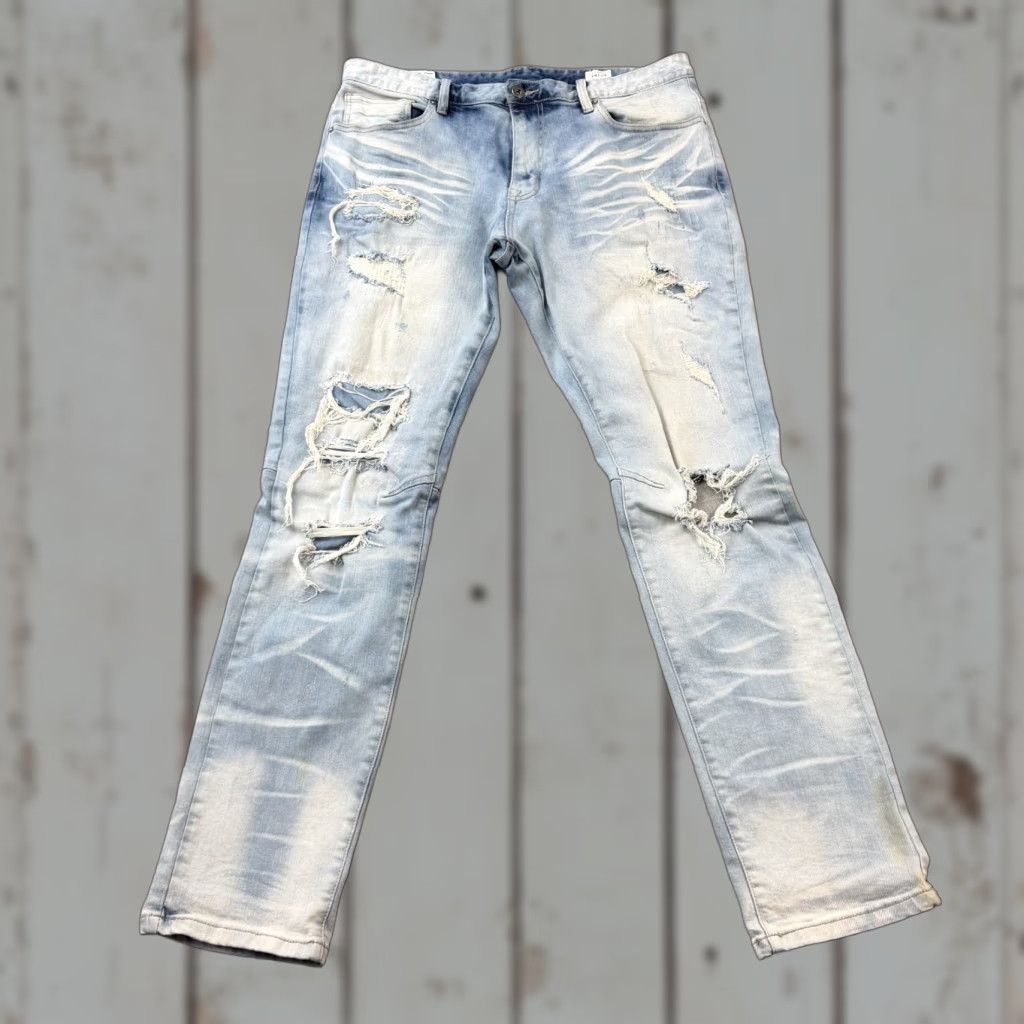 Vintage Smoke Rise Jeans Men 38 Straight Distressed Stretch Casual Moto Acid Wash Grunge Denim Jeans Mens 38x34 Spring 90s Style Size US 38 / EU 54 - 1 Thumbnail