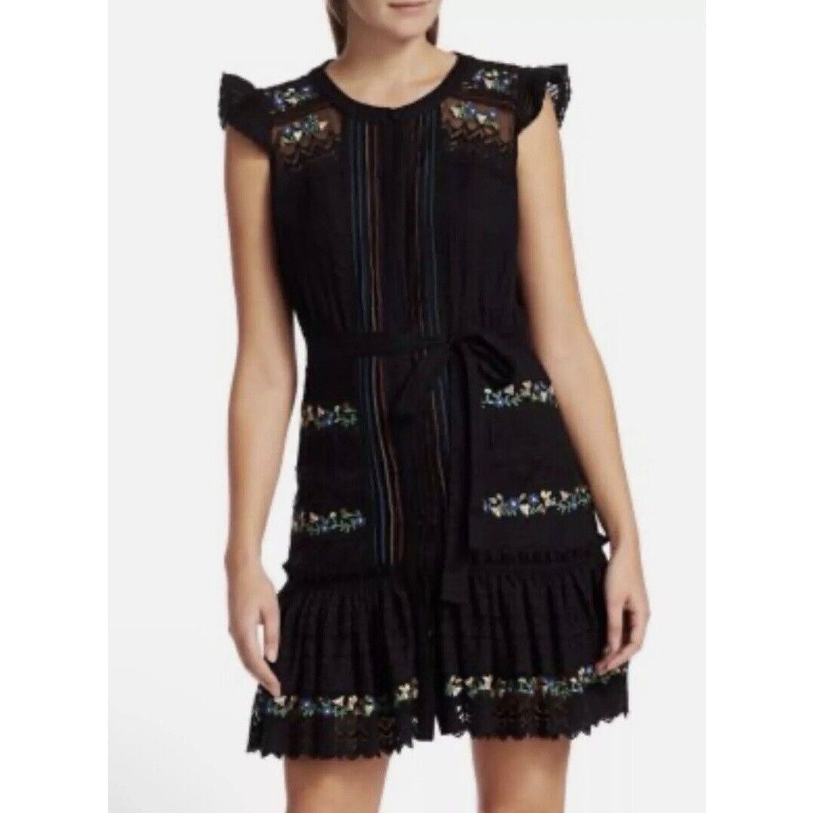 Other SALONI Bea Pintuck Ruffle Embroidered Cotton Mini Dress 4 Size S / US 4 / IT 40 - 1 Thumbnail