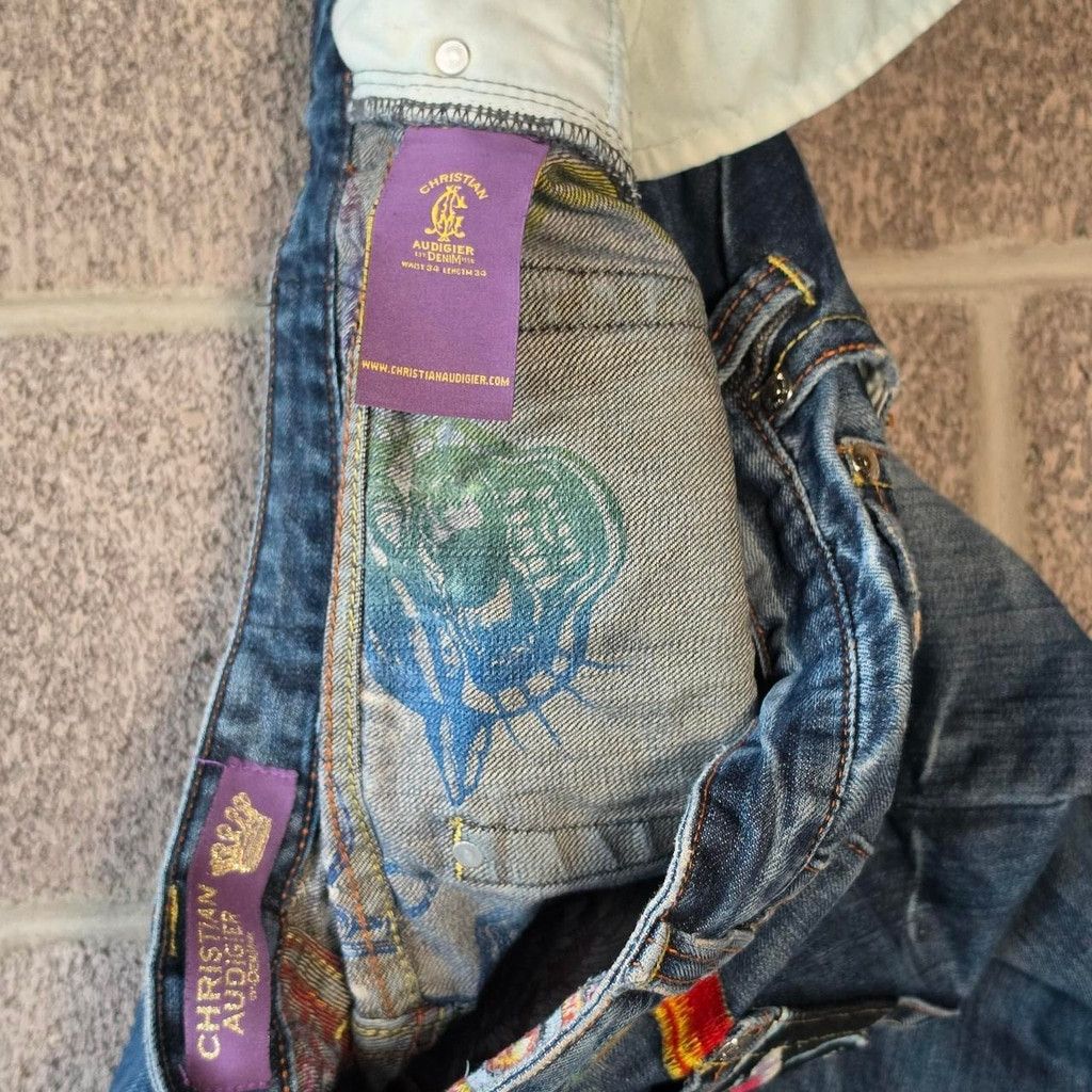 Christian Audigier Christian Audigier blue jeans with embroidered panther desig Size US 34 / EU 50 - 5 Thumbnail