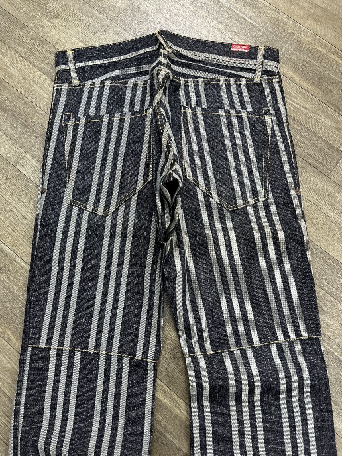 Japanese Brand Vintage Blue Way Japan Striped Indigo Denim Flared Jeans Size US 33 - 16 Thumbnail