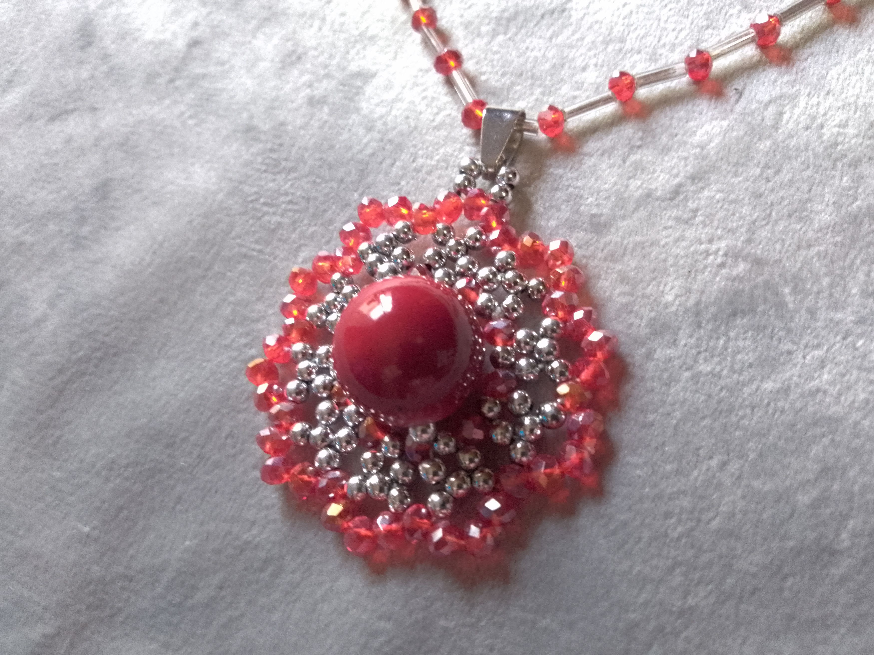 Handmade Necklace Mandala Pendant+ Earrings Red/Silver. Size ONE SIZE - 6 Thumbnail