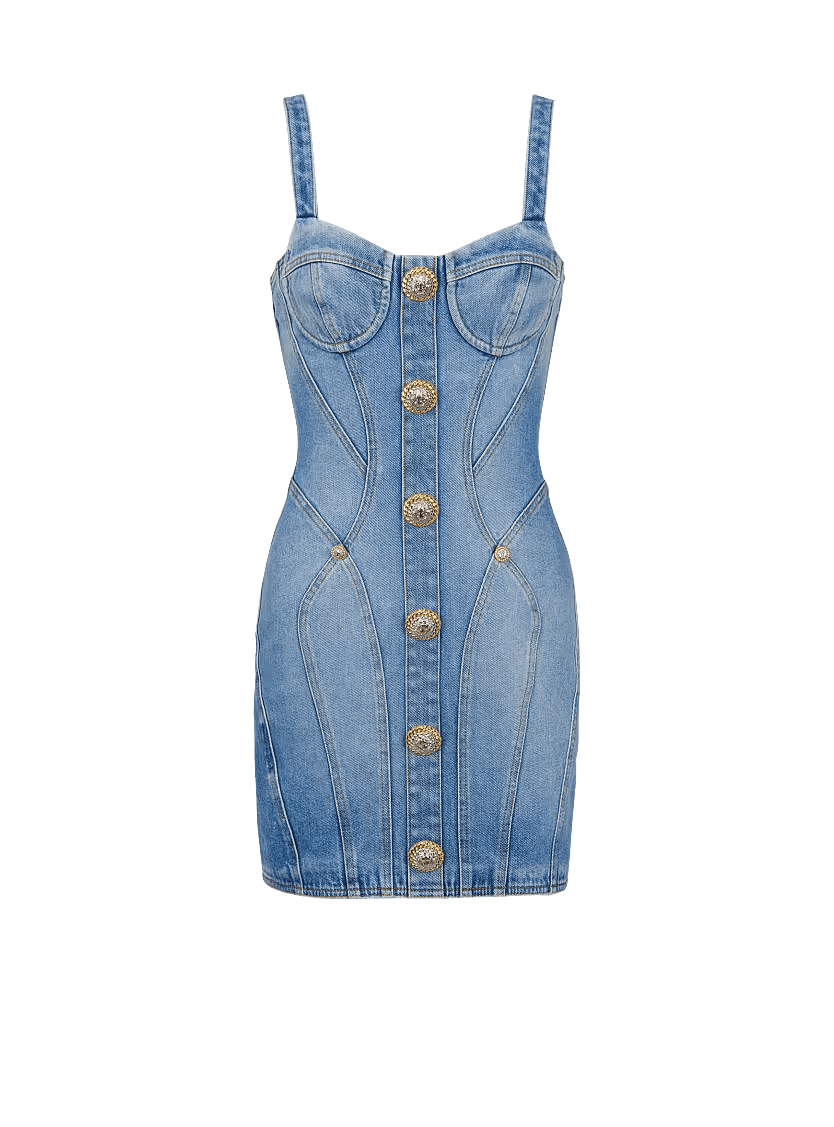 o1s1wg110725 Buttoned Short Denim Dress in Blue