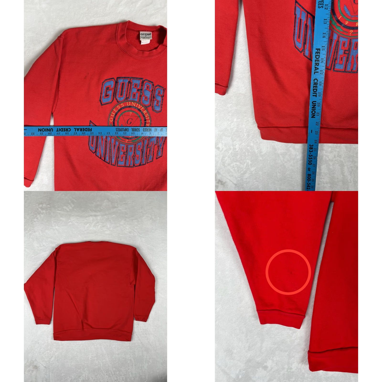 Guess VINTAGE GUESS Sweatshirt Crewneck Women’s M Red Cotton Logo 90s USA School Graphic Print Pullover Knits Size M / US 6-8 / IT 42-44 - 8 Thumbnail