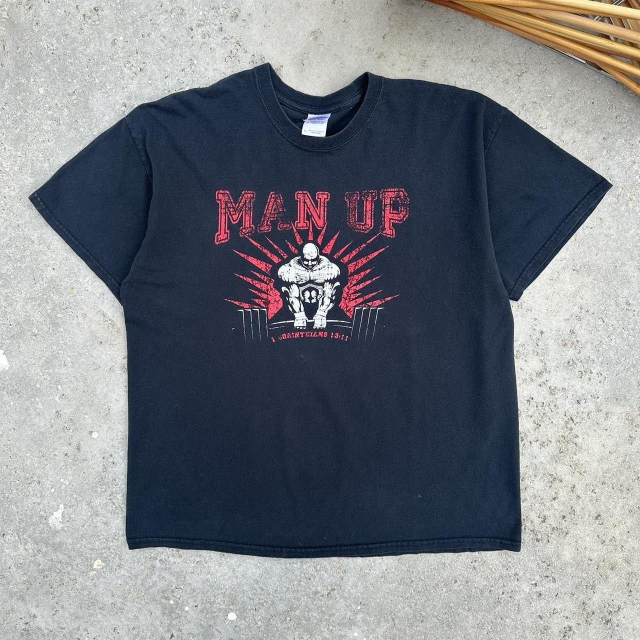 Gildan Vintage 2010’s Man Up Gym Shirt Jesus Tee Graphic Top Size US XL / EU 56 / 4 - 2 Thumbnail