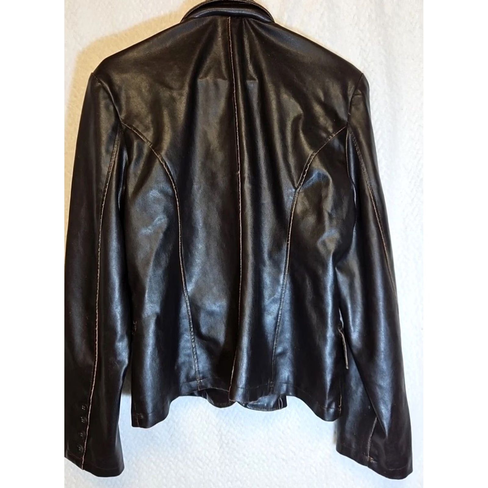 Vintage RVT Black Faux Leather Jacket Blazer Women Large Cropped Mid-Length Polyester Lining Solid Vegan Leather Basic Jacket Size L / US 10 / IT 46 - 5 Thumbnail