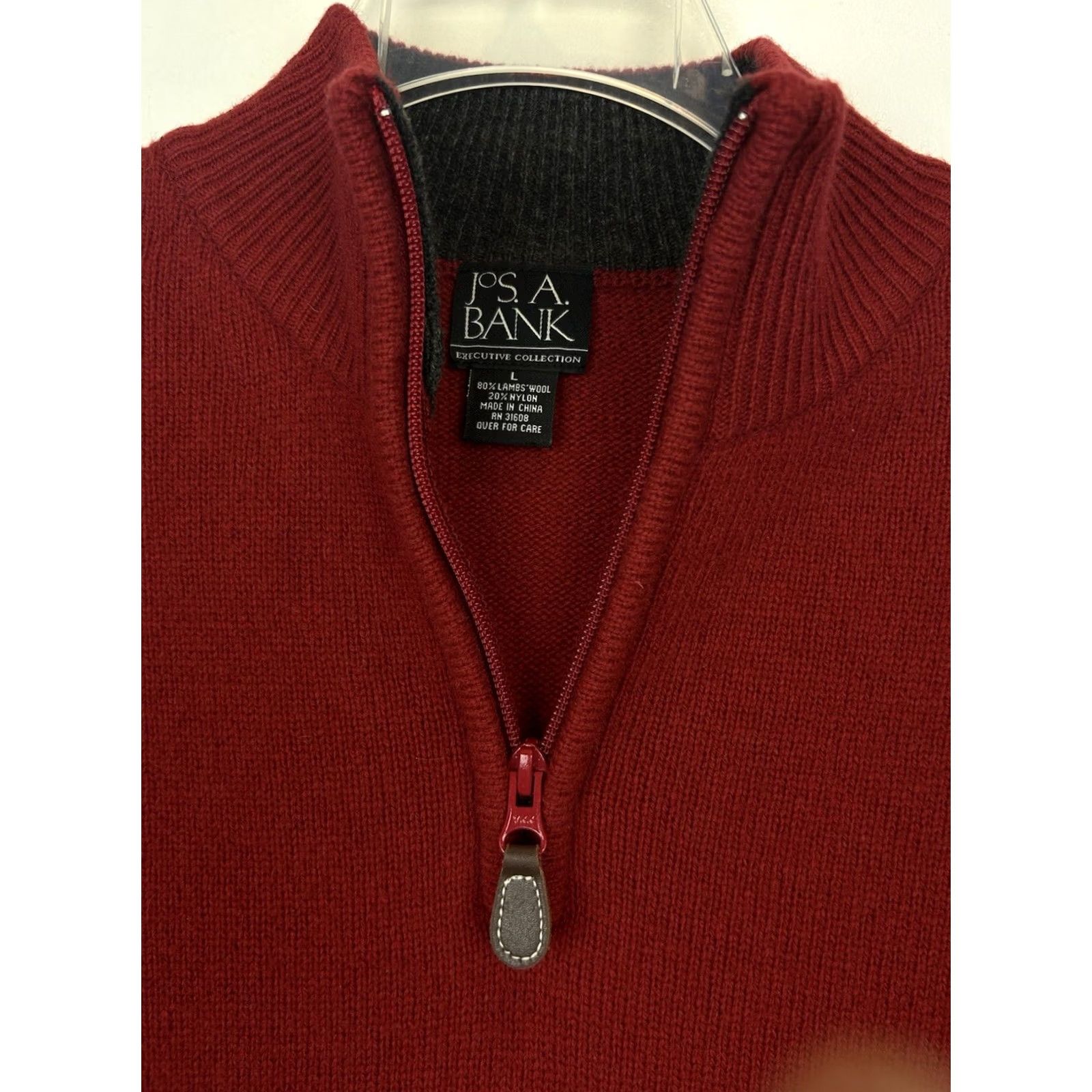 Jos. A. Bank Jos A Bank Sweater Men Large Red 1/4 Zip Mock Neck Classic Executive Wool Size US L / EU 52-54 / 3 - 4 Thumbnail