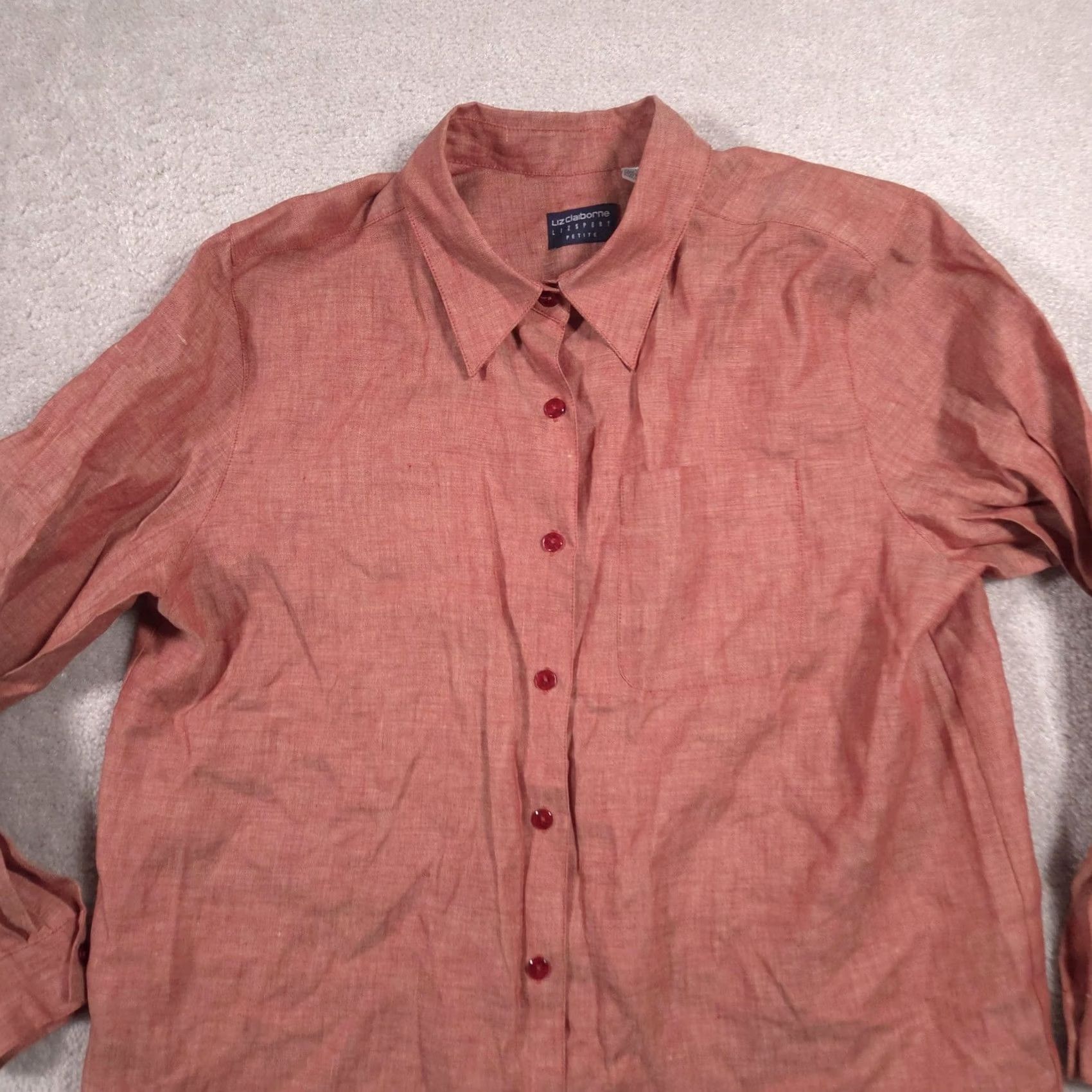 Liz Claiborne Liz Claiborne Shirt Womens Petite L Red Linen Button Front Long Sleeve Top Size L / US 10 / IT 46 - 4 Thumbnail