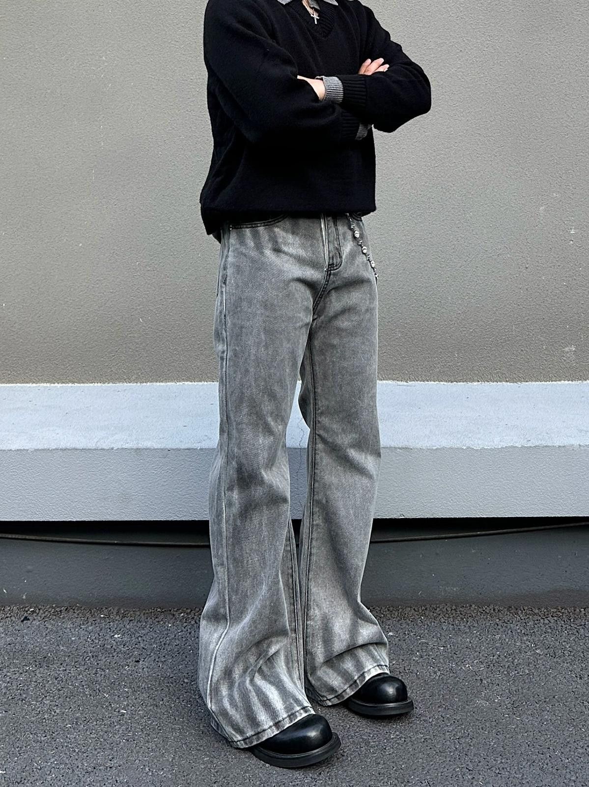 Japanese Brand Gray Wide Leg Denim Jeans, Loose Fit Flared Jeans Size US 32 / EU 48 - 2 Thumbnail