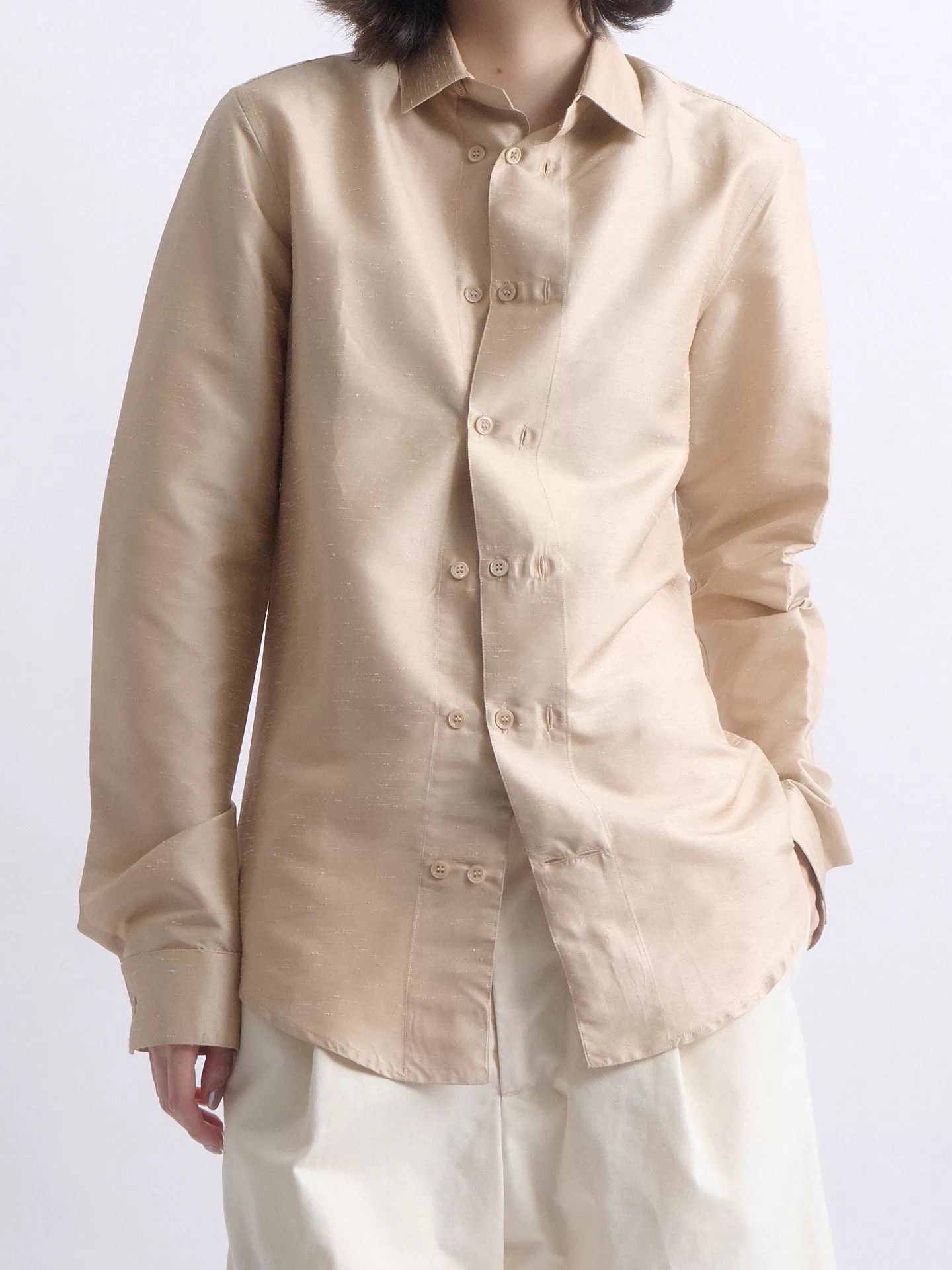 Balenciaga BALENCIAGA Nicolas 08ss Champagne DB Silk-Poly Shirt Size US XS / EU 42 / 0 - 1 Thumbnail