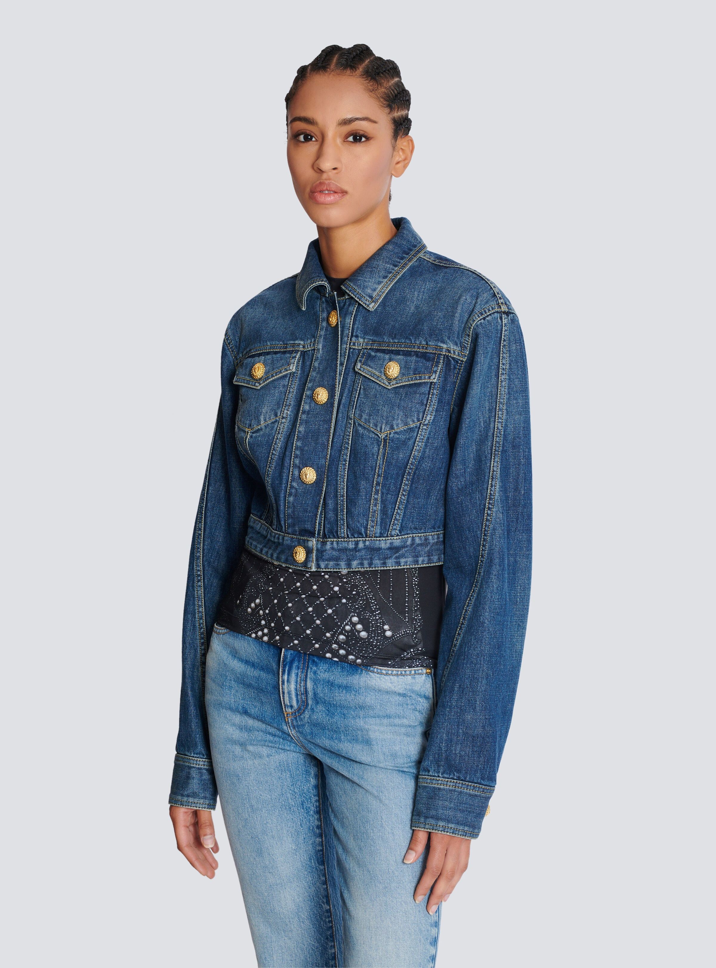 Balmain o1s1wg111225 Denim Trucker Jacket in Blue Size M / US 6-8 / IT 42-44 - 3 Thumbnail