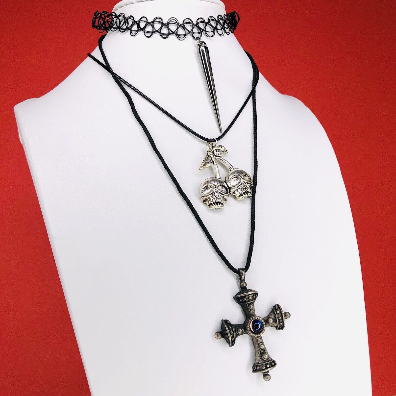 Other Lot of 3 Whimsigoth Necklace Choker Black Rope Cord Cross Size ONE SIZE - 1 Thumbnail