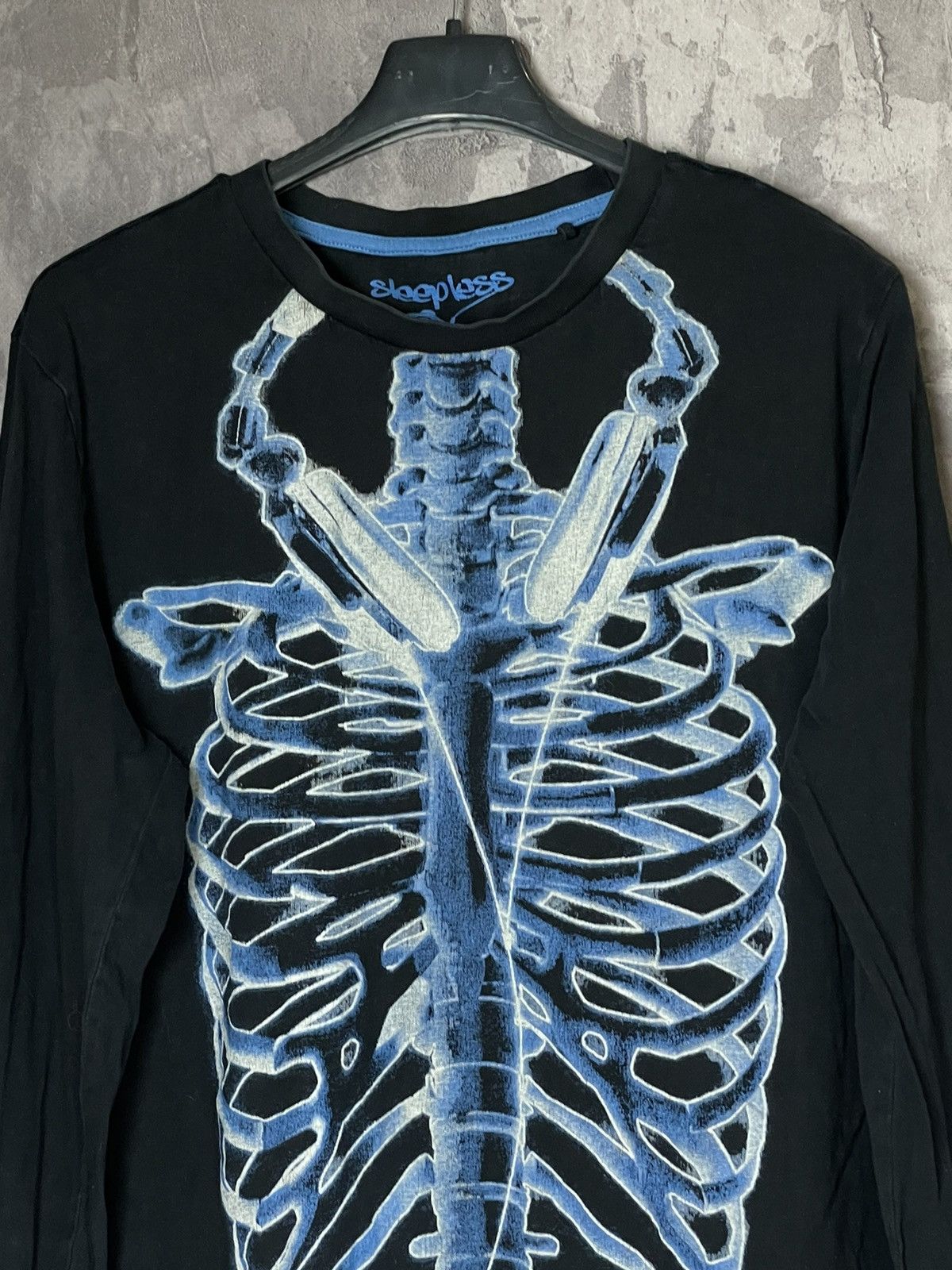 Vintage Crazy Y2K Affliction Style Skull Skeleton Bones Black LS Tee Size US M / EU 48-50 / 2 - 8 Thumbnail