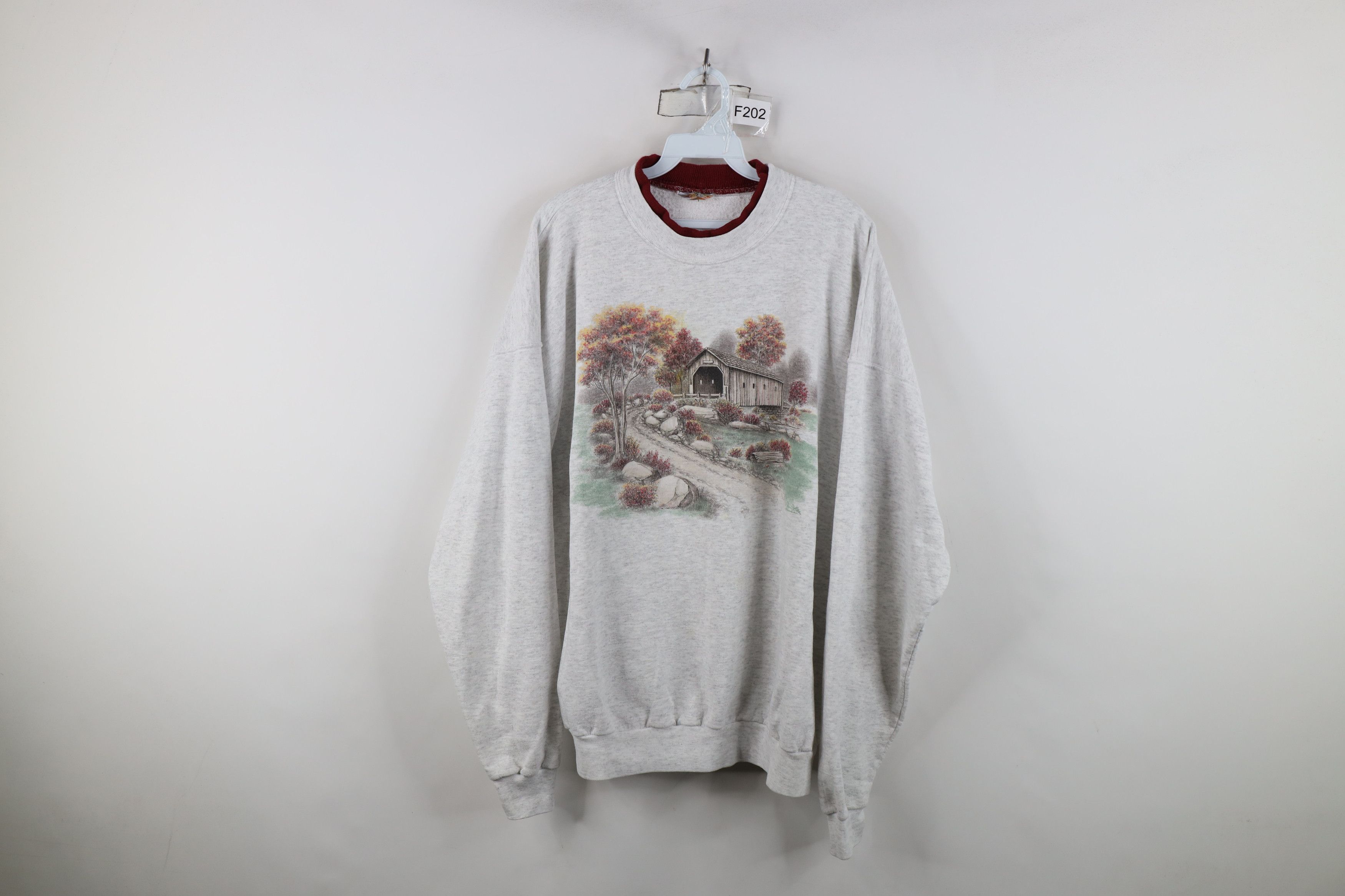 Vintage Vintage 90s Farm Dirt Road Fall Layered Sweatshirt Gray USA Size 3XL / US 20-22 - 1 Thumbnail