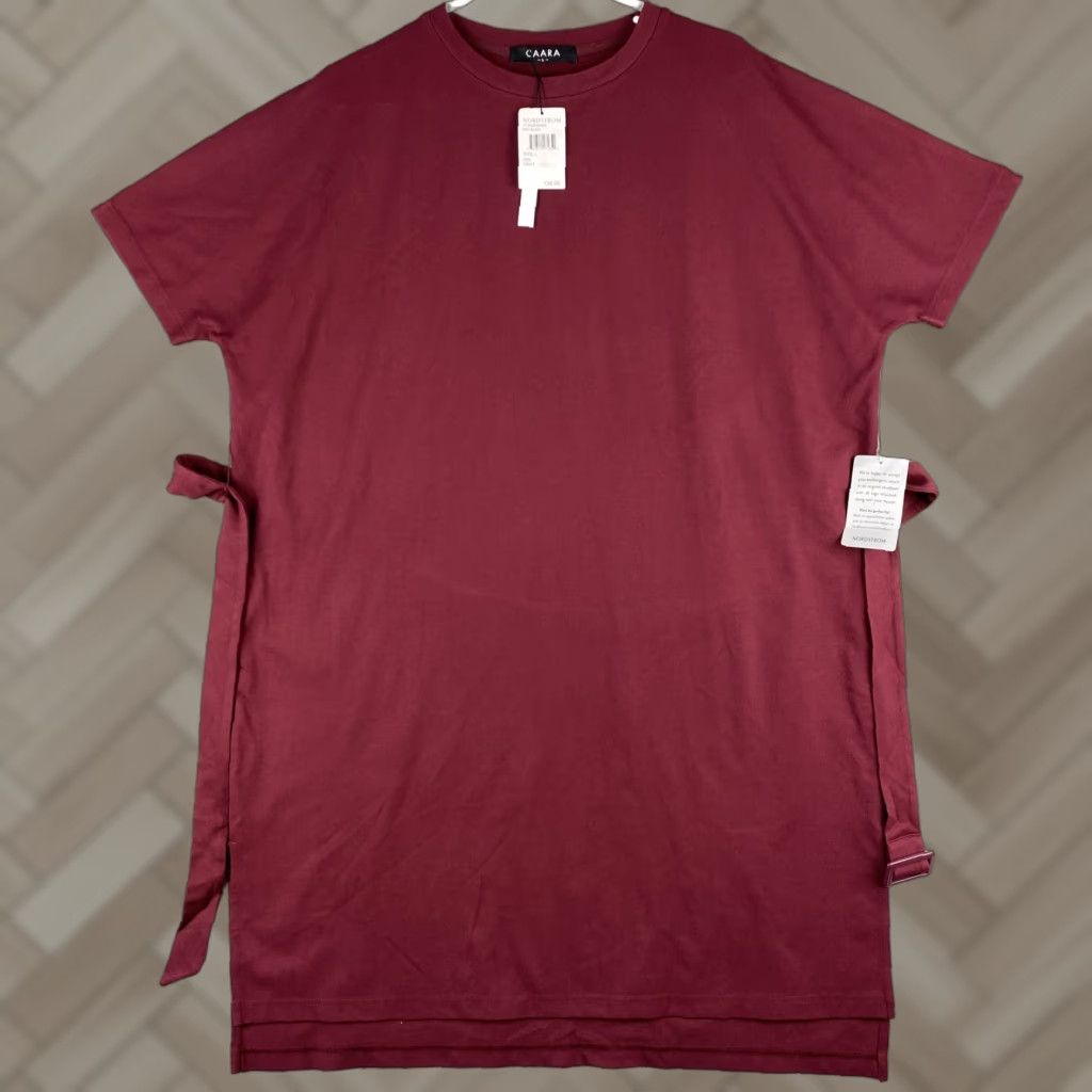 Vintage VINTAGE Caara Dress Large Short Sleeve Burgundy Casual Pullover Belted Womens Size 36" / US 14 / IT 50 - 1 Thumbnail