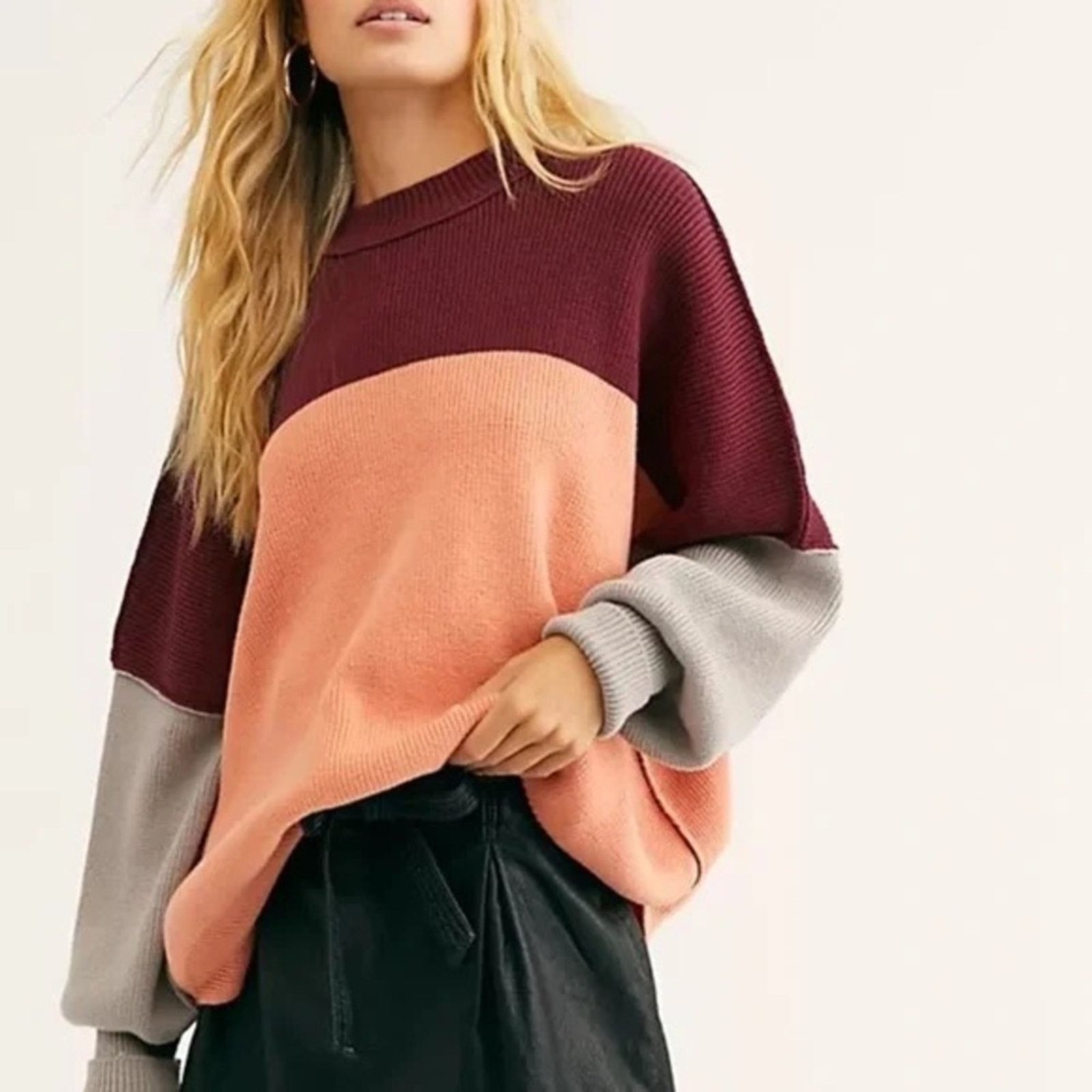 Free People Free People Easy Street Oversize Sweater ColorBlock Womens S Size S / US 4 / IT 40 - 7 Thumbnail